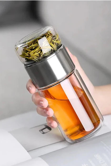 Borosilicate Glass Tea Infuser Bottle with Double-Layer Insulation